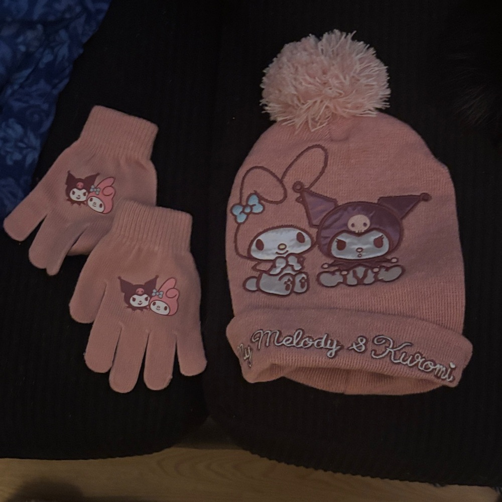 Adorable Pink Kids Beanie and Gloves Set